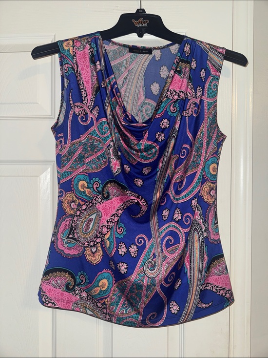 Jennie & Marlis Tops - Jennie & Marlis Vibrant Paisley Draped Cowl Neck Blouse
